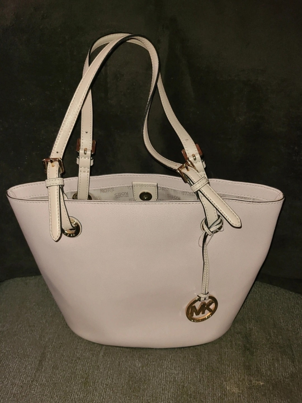 Michael Kors Pale Pink Leather Tote with Gold MK Charm